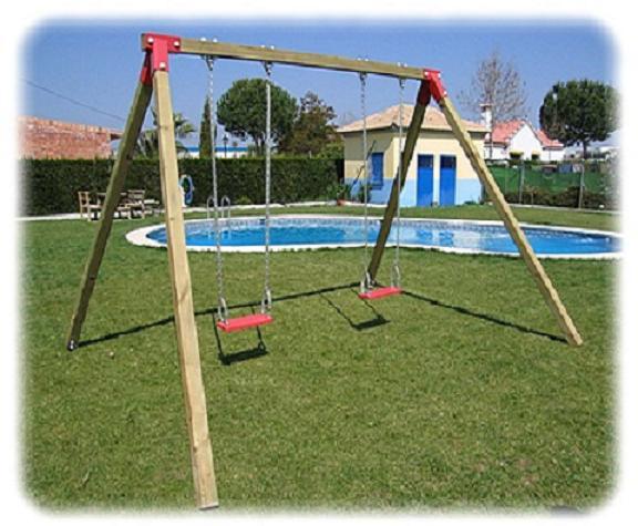 Columpio de madera de dos asientos HOMOLOGADO USO PUBLICO NORMATIVA UNE-EN-1176-1