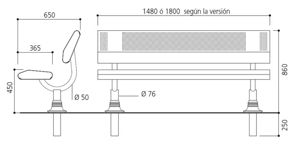 MOBILIARIO PLAZAS; MOBILIARIO BANCO GRANDE "BANCO CIUDAD OSLO" DE ACERO
