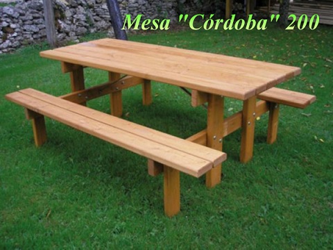 MESA PICNIC MADERA M. "CÓRDOBA 200". MADERA DE PINO DE 2m VGCORDOBA2M, eléctricos y motos para niños a batería 12v con mando RC, quads infantiles, tractores infantiles, camiones para niños, realizamos