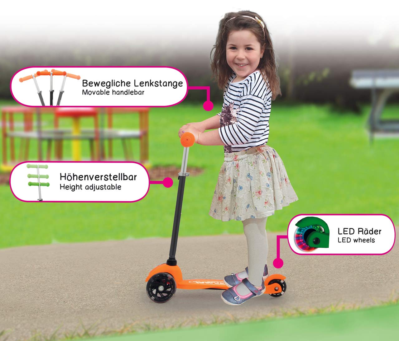 PATINETE INFANTIL DE 3 RUEDAS, NARANJA, 3 A 6 AÑOS - JAMARA 460496, Coches  eléctricos y motos para niños a batería 12v con mando RC, quads infantiles,  tractores infantiles, camiones para niños, realizamos envíos a domicilio.