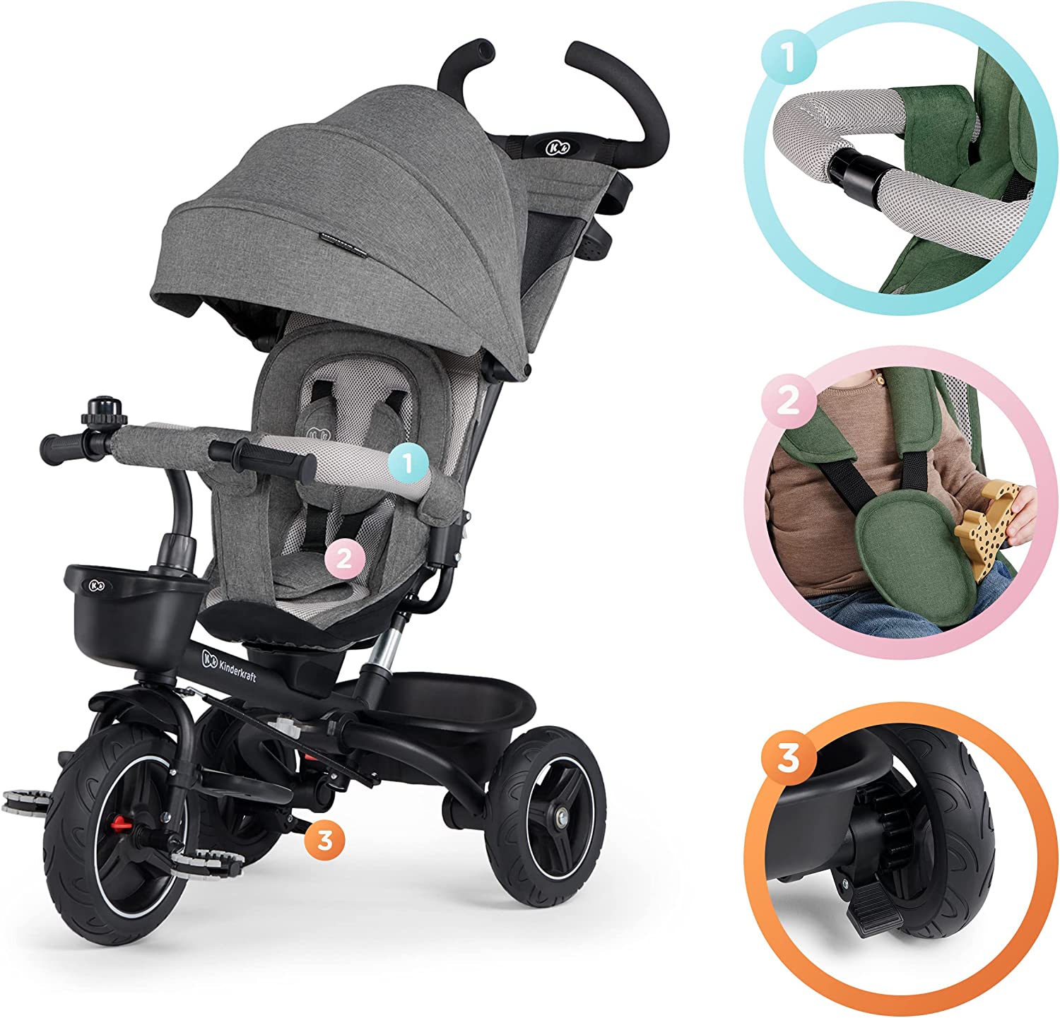 Triciclo Evolutivo Bebé 5 en 1, 5 EN 1, GRIS, KINDERKRAFT -  KRSPST00GRY0000, Coches eléctricos y motos para niños a batería 12v con  mando RC, quads infantiles, tractores infantiles, camiones para niños,  realizamos envíos a domicilio.