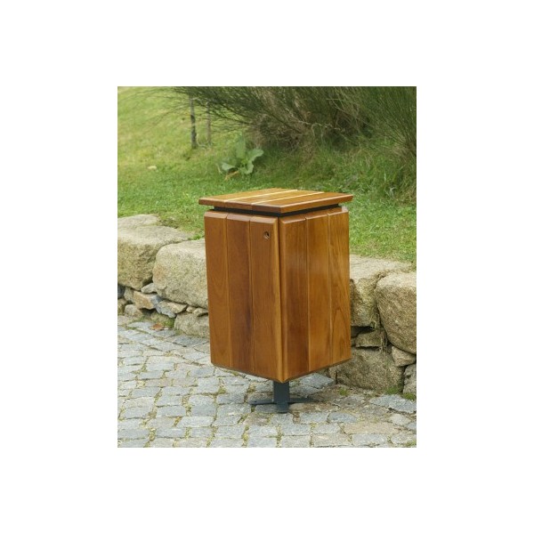 PAPELERA EXTERIOR DE DISEÑO, MADERA TROPICAL. REF S121910, IndalChess