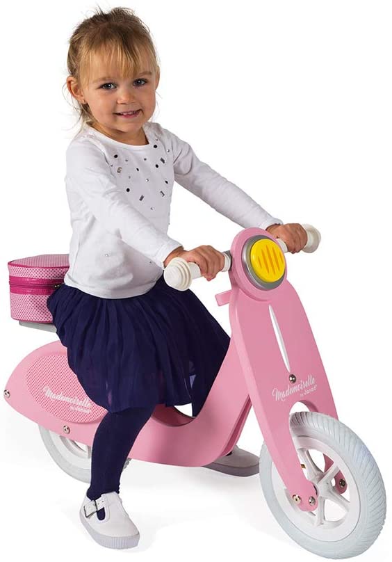 Janod J03239 Bicicleta Scooter sin pedales de madera, Rosa, Coches