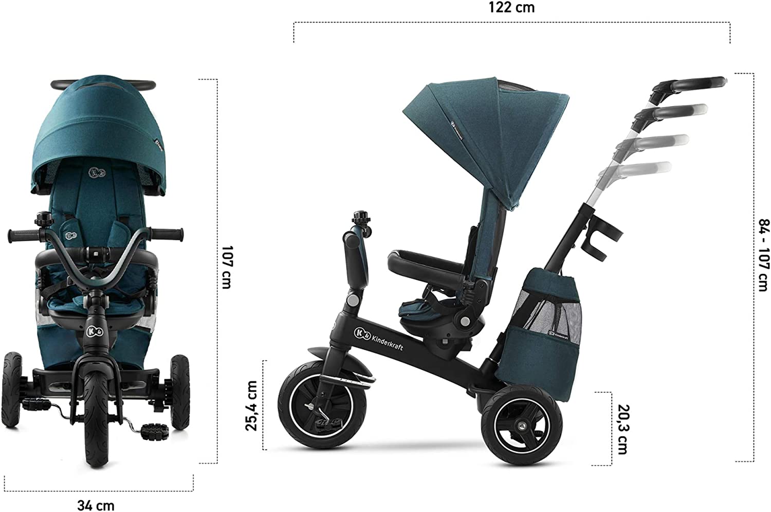 Triciclo Evolutivo KinderKraft TWIPPER – 5 En 1, Asiento Giratorio 360°, De 9 Meses A 5 Años, Verde
