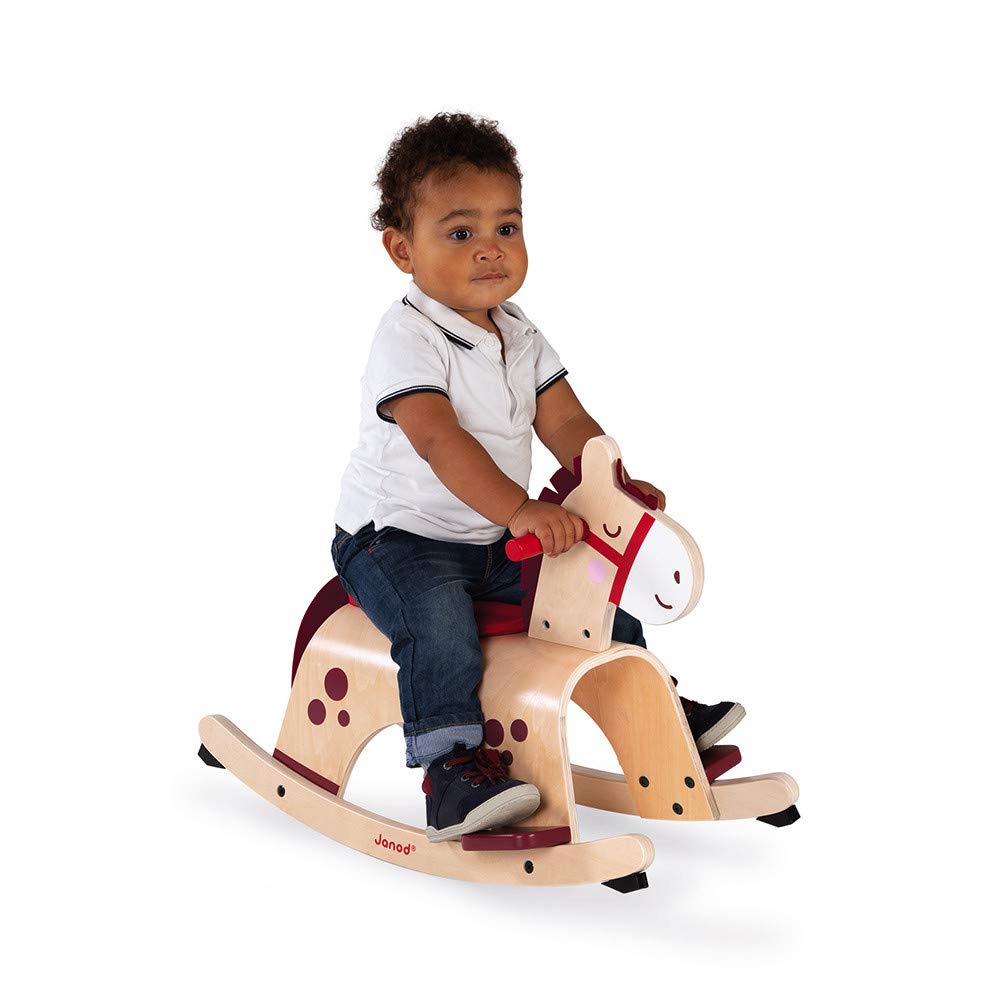 Caballo balancín de madera con asiento acolchado, caballitos balancín