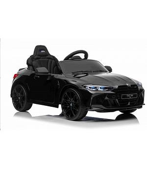 COCHE INFANTIL BMW M4 12V, negro metalizado, ruedas eva, asiento con funda, INDA80-SX2418zw