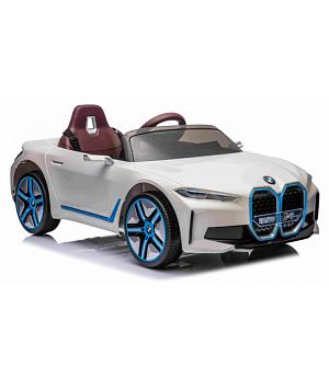 COCHE ELECTRICO PARA NIÑOS 12V, BMW I4, BLANCO, RUEDAS GOMA, ASIENTO CON FUNDA, RC - INDA82-JE1009wt