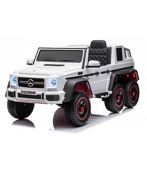 Mercedes-Benz G63 6x6, 2x motores, 1 plaza, RC, asiento símil cuero, ruedas goma eva, blanco INDA99-G63wt