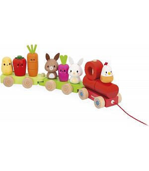 Janod Tren Tema Granja-3 Vagones y 19 Piezas - JANOD J03314