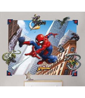 POSTER-MURAL GIGANTE 3D SPIDERMAN, 121,92cm x 152,4cm - WALLTASTIC 44586+43121