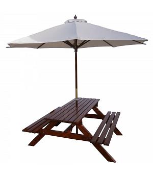 MESA DE PICNIC DE MADERA DE 180CM CON PARASOL, 3 CM GROSOR - VGPARASOL180