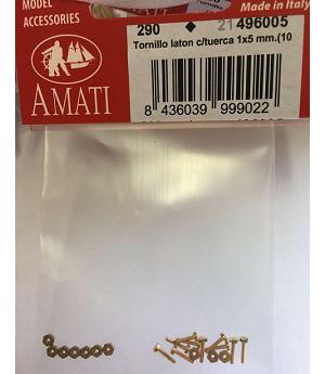 AMATI 496005 - 10 UNIDADES TORNILLOS LATON CON TUERCA. 1X 5MM