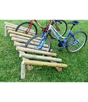 PARKING DE MADERA PARA 5 BICICLETAS. MADERA REDONDA ESTILO RÚSTICO. REF ASL_927