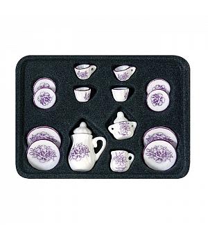 ARTESANÍA LATINA 12685. VAJILLA PORCELANA CARTUJA VIOLETA PARA CASAS DE MUÑECAS