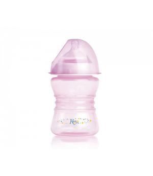 Biberón rosa con tetina de silicona.  Kiokids 1119. Capacidad 250ml