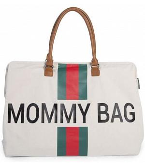 Mochila Mommy Bag - Líneas Rojas y Verdes - Blanca ChildHome - CHCWMBBCOGR