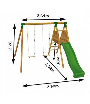 Parque infantil con columpio y tobogán Mauna y asiento doble. MA700024