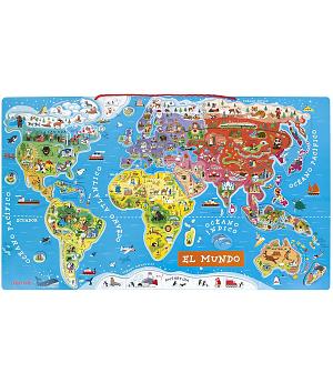 Janod J05503 - Puzzle magnético del Mundo de madera, en Español, 92 piezas