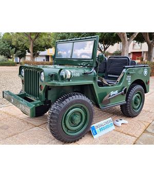 Jeep Army militar willys, 4 MOTORES 12V Y 40W, eva, cuero, RC 2.4ghz, 3 asientos, VERDE. LI-JH-101A LE7456-BN