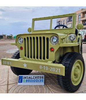 VENTA Jeep Desert Fox, jeep militar Willys, 4 MOTORES 12V, eva, cuero, RC 2.4ghz, 3 asientos. LI-JH-101D LE7455 - OFERTACA