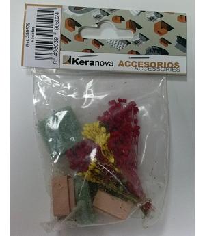 Keranova 350509. Set 2 maceteros miniaturas cerámica con flores
