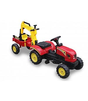Tractor de Pedales Branson con Excavadora y Remolque, Color Rojo - LE5230