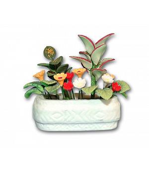 Macetero de porcelana con flores en miniatura. Escala 1/12 para casa de muñecas. CHA36164