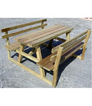 VENTA MESA DE MADERA PARA EL CAMPO, MESA Y BANCOS CAMPING CON RESPALDO INCLUIDO. LARGO 2 METROS. ASL_238-B