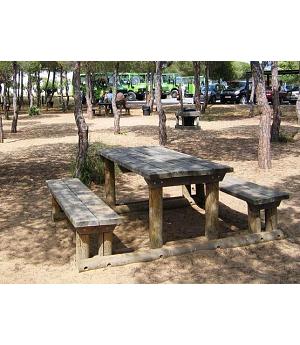 VENTA MESA PICNIC MADERA CON BANCOS, \" COTO DOÑANA\", ASL_444, L. 2 METROS