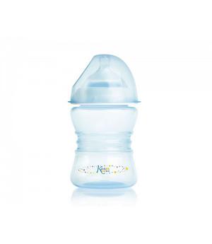 Biberón azul con tetina de silicona. Kiokids 1120. Capacidad 250ml