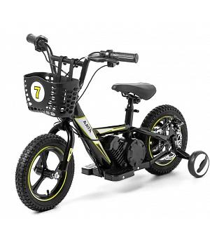 BICICLETA ELECTRICA 24V Y 12 PULGADAS, CON RUEDINES Y CESTA, amarilla - 2-7 AÑOS - INDA695-AT