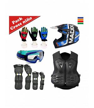 PACK COMPLETO CROSS CHALECO, CASCO, CODERAS, GAFAS Y GUANTES INFANTILES - RO-2849