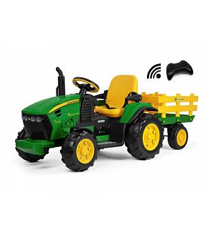 Tractor John Deere para niños + remolque, 2 motores de 12 voltios con control remoto - INDA1549-AC-DEER